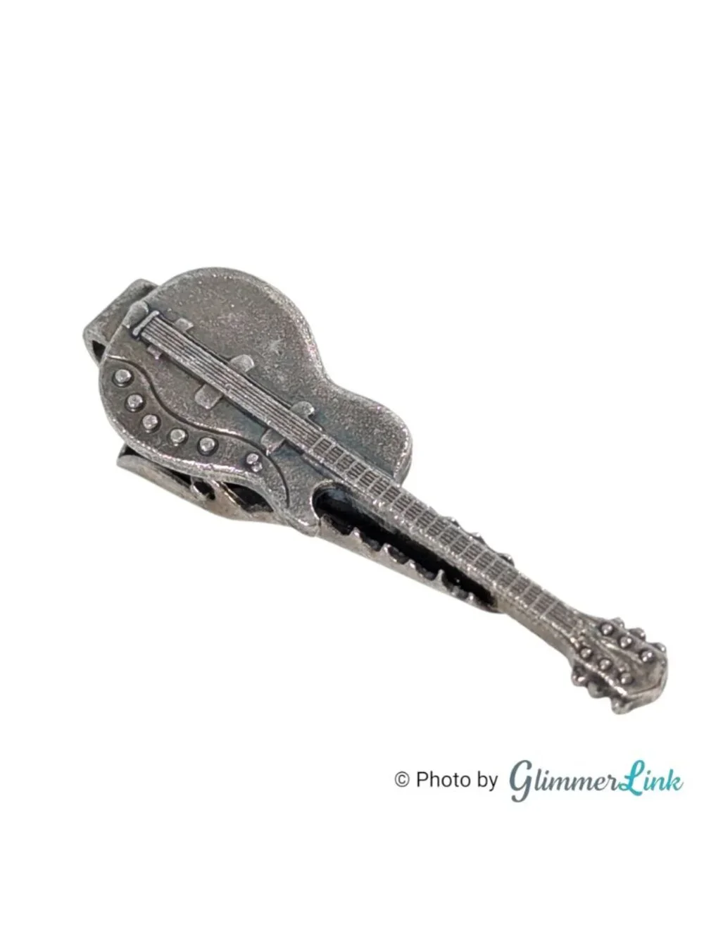 Guitar Tie Clip Silver Tone Novelty Musician Tie Bar Boxed
